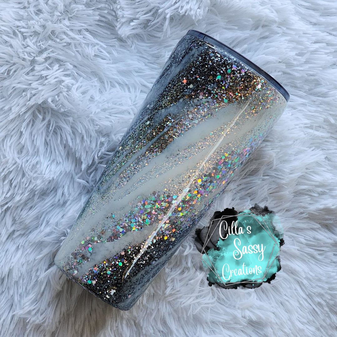 Glittery Tumbler Black and White Tumbler //glitter Tumbler