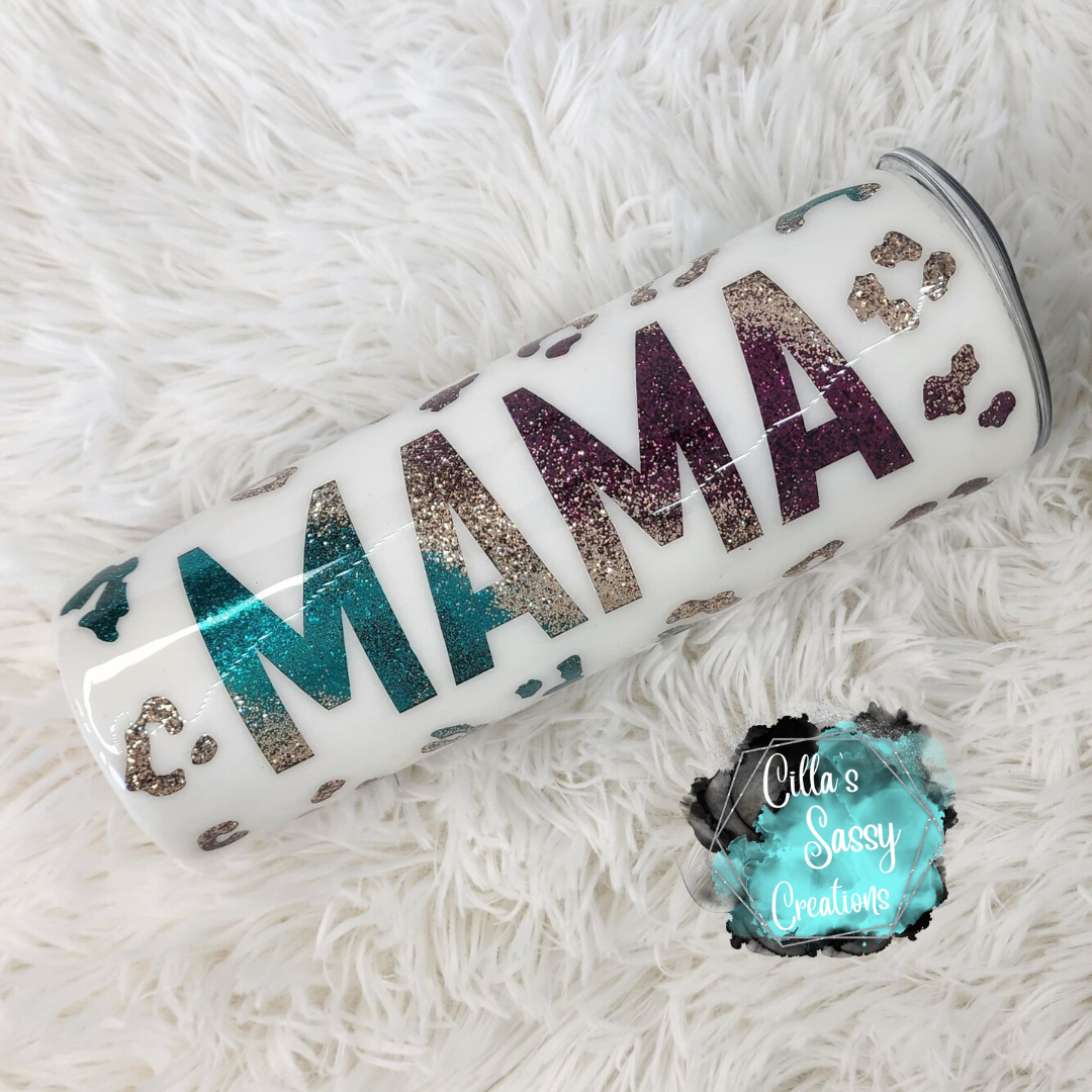 Leopard Mama Glitter Tumbler